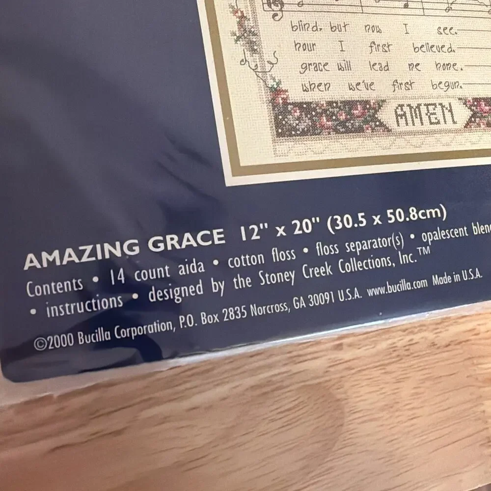Bucilla Counted Cross Stitch Kit AMAZING GRACE 12x20 Gold Needle Vtg 42563 New